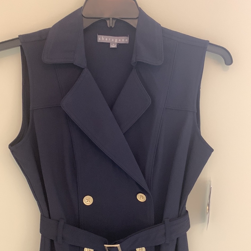 NWT Sharagano Navy Dress with Gold Buttons - Picture 3 of 7